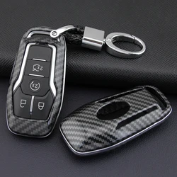 Carbon Fiber Smart Key Fob Cover Chain Case For Ford Fusion Explorer Mustang Edge F-150 Mondeo Lincoln MKC MKX MKZ Accessories