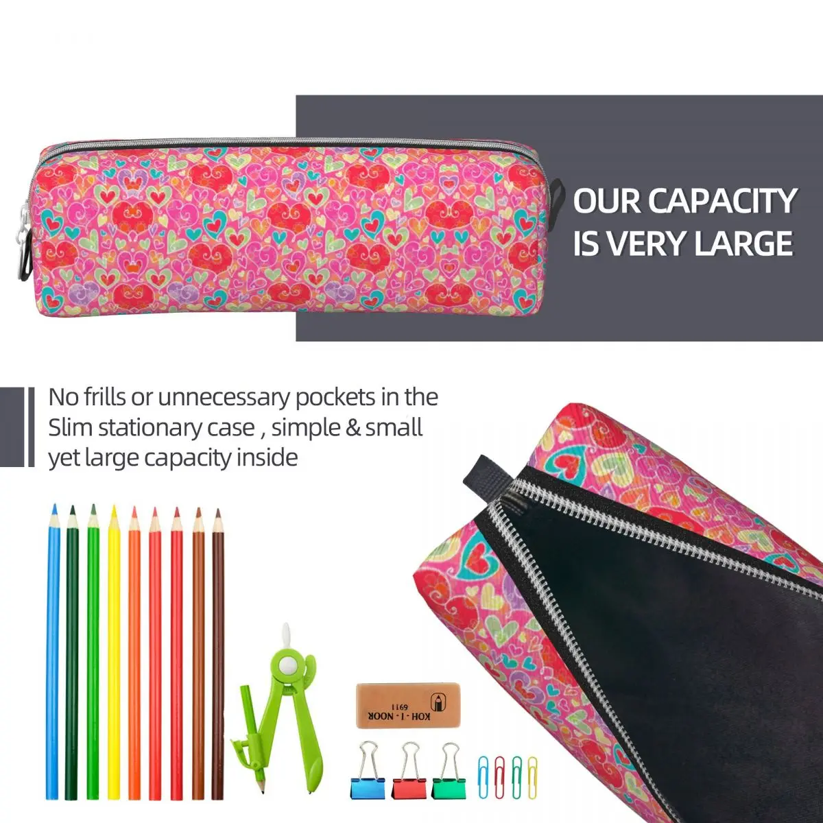 Valentine Hearts Pencil Case Flowers Print Girls Boys Retro Pen Box Custom Back To School Pencil Cases Stationery Organizer