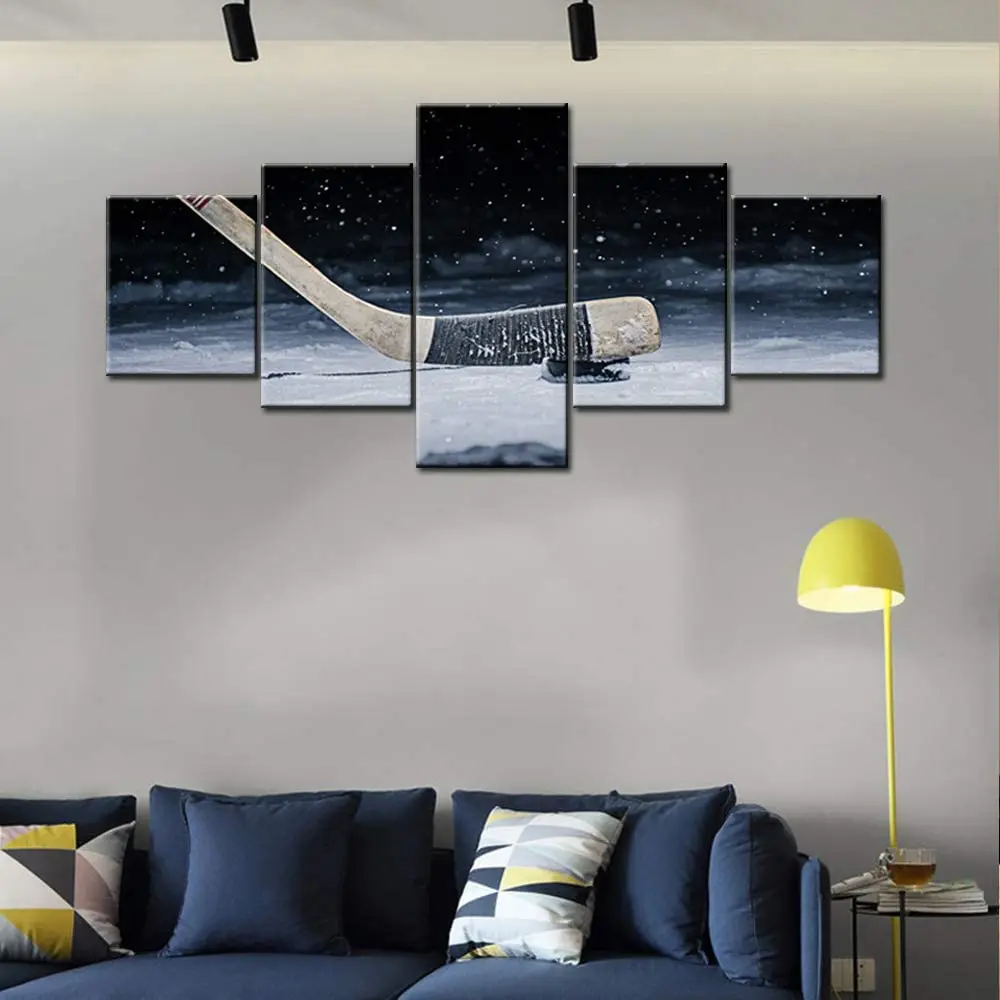 

Unframed 5Pcs Hockey Stick and Puck Sliding Sport Canvas HD Posters Wall Art Picture Paintings for Living Room Office Home Decor