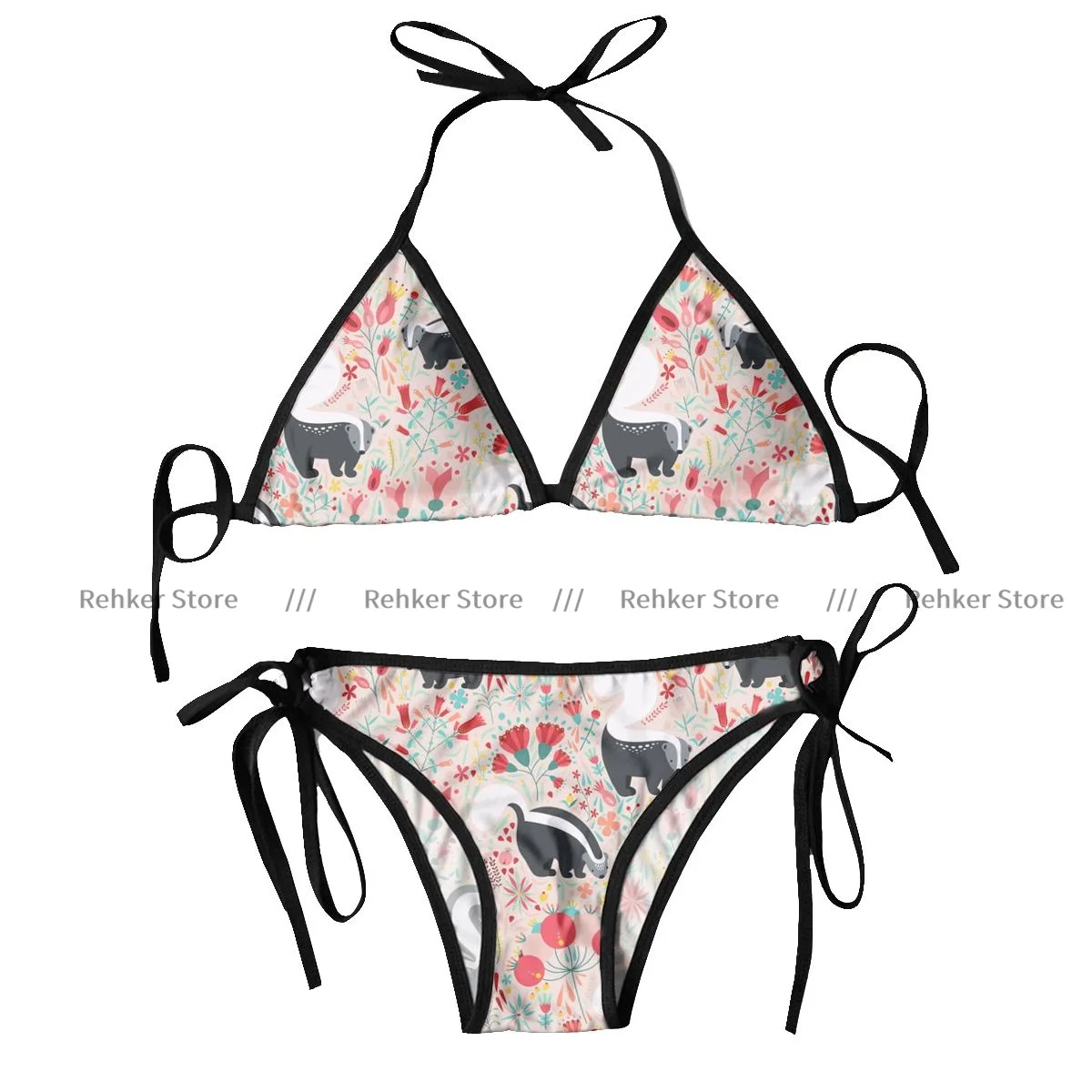 

Sexy Women Bikini Swimsuit Cute Floral Skunks Swimwear Bathing Suit