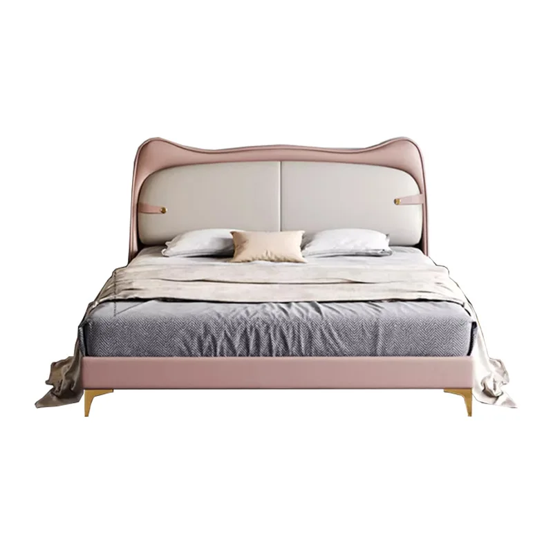 Creative high feet, girl princess leather bed, second bedroom, modern simplicity, storage bed