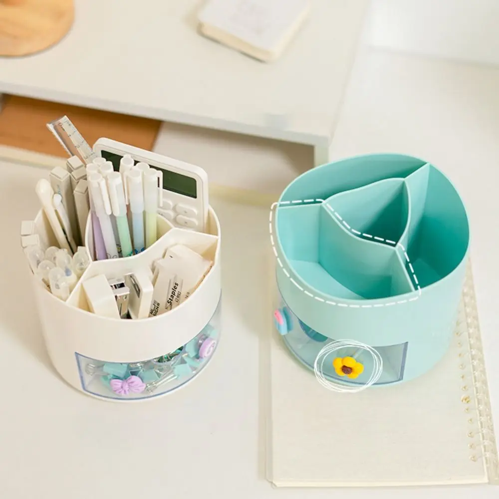 360° Rotation Rotatable Pen Holder Large Capacity Space Saving Pencil Storage Box PS Multi Grid Makeup Brush Organizer Desktop