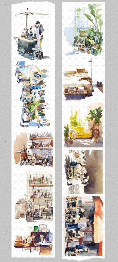 

landscape Street View Oil Painting Style, and Paper Stationery Washi Tape Journal