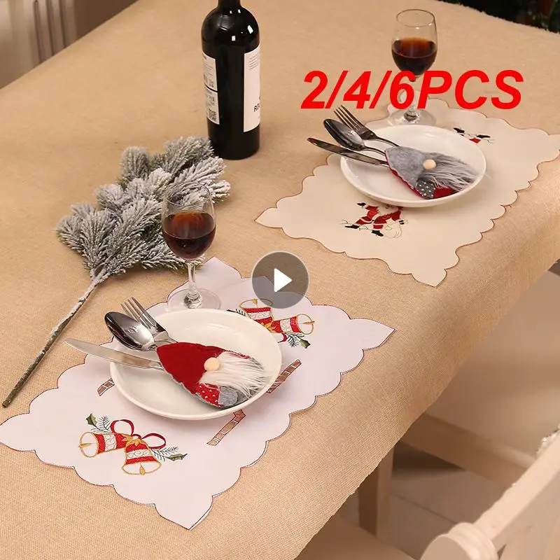 2/4/6PCS Tableware Holder Bag Reusable Christmas Tableware Decor 2023 Cartoon Tableware Covers Xmas Hat Fork Knife Cutlery Bags