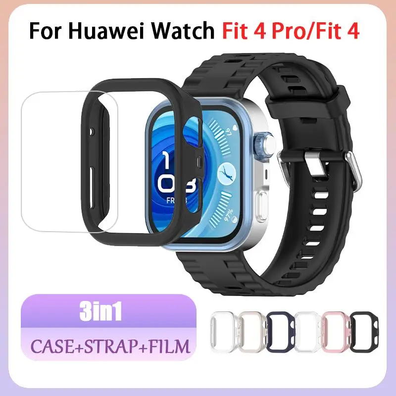 PC Hollow Case+Strap+Film For Huawei Watch Fit 4 Pro Smartwatch Screen Protector Frame Bumper for Huawei Fit 4 Fit4 Cover Shell