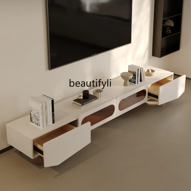 

Modern Simple Coffee Table TV Cabinet Small Apartment Living Room Home Storage Nordic Solid Wood French Cream Style Designer