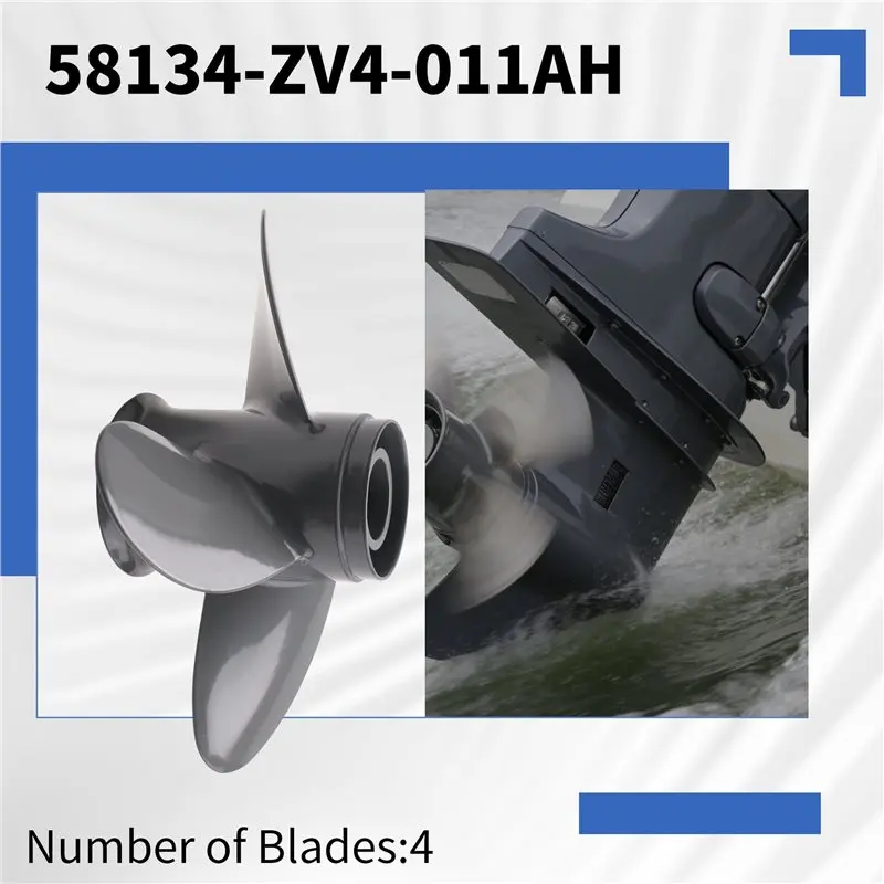 A20K-Boat Outboard Propeller 9 1/4X11 58134-ZV4-011AH For Honda Aluminum 8HP-20HP 8 Tooth 4 Blades