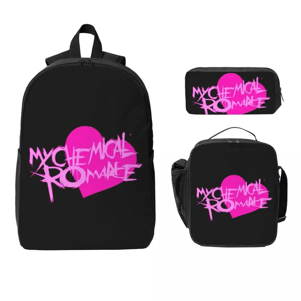 Rock MCR My Chemical Romance Zaino Ragazzi Ragazze BookBag Borsa da scuola Borse a tracolla per computer Borsa da pranzo isolata 3ps Astuccio