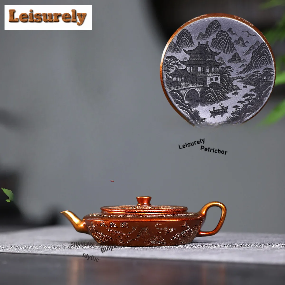 

190 мл Исин Фиолетовый Глиняный Чайник Ручной Работы Плоский Горшок Сырой Рудный Камень Желтый Грязь Раковина Жаровня Золотой Песок Чайник Чайный Набор Zisha Ремесло