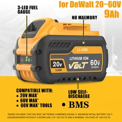 Para DEWALT 20V/60V MAX compatible DCB609 DCB547-XJ DCB200 DCB201 DCB609 DCB182,DCB204 Bater￭a para herramientas FLEXVOLT 60V MAX