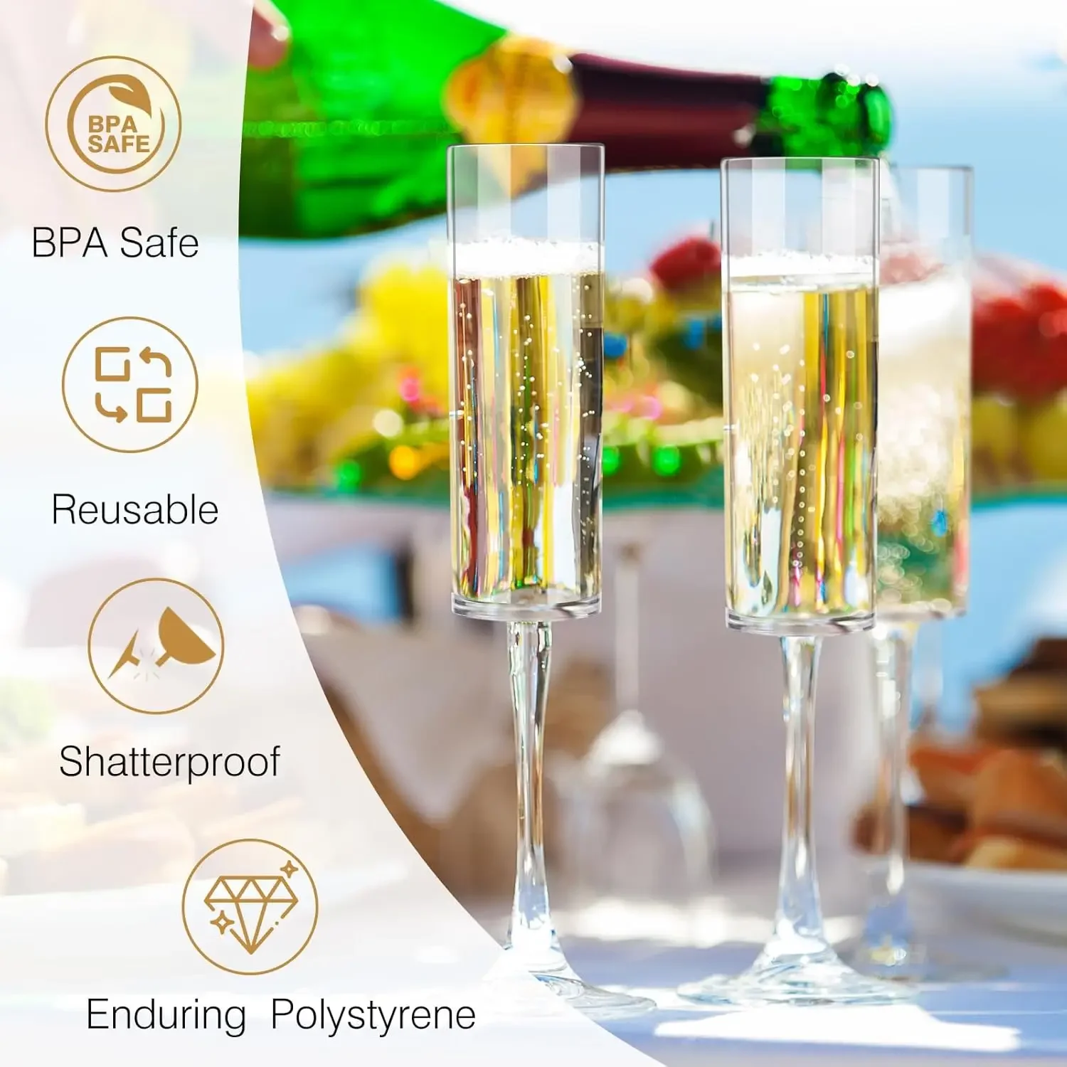 6-24 Pcs Plastic Champagne Flutes 5.4 OZ Acrylic Champagne Glasses Stemmed Coupes Wedding Toasting Glasses For Birthday Wedding