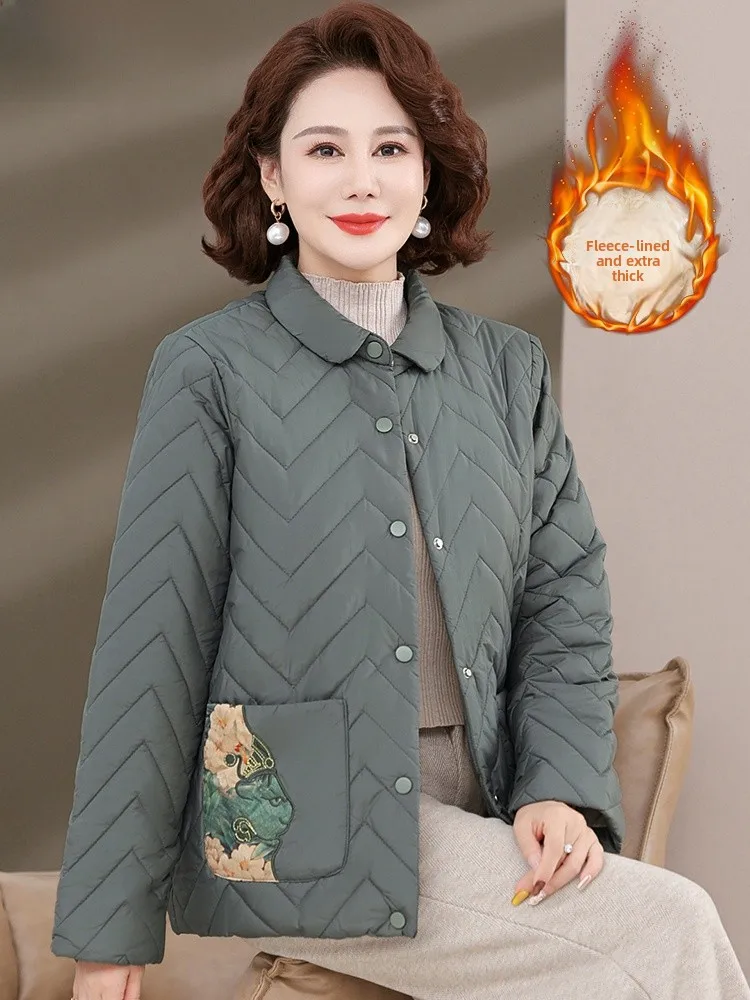 

Легкая пуховая хлопковая куртка для женщин: модная, свободного кроя, с флисовой подкладкой, зимнее пальто для бабушек