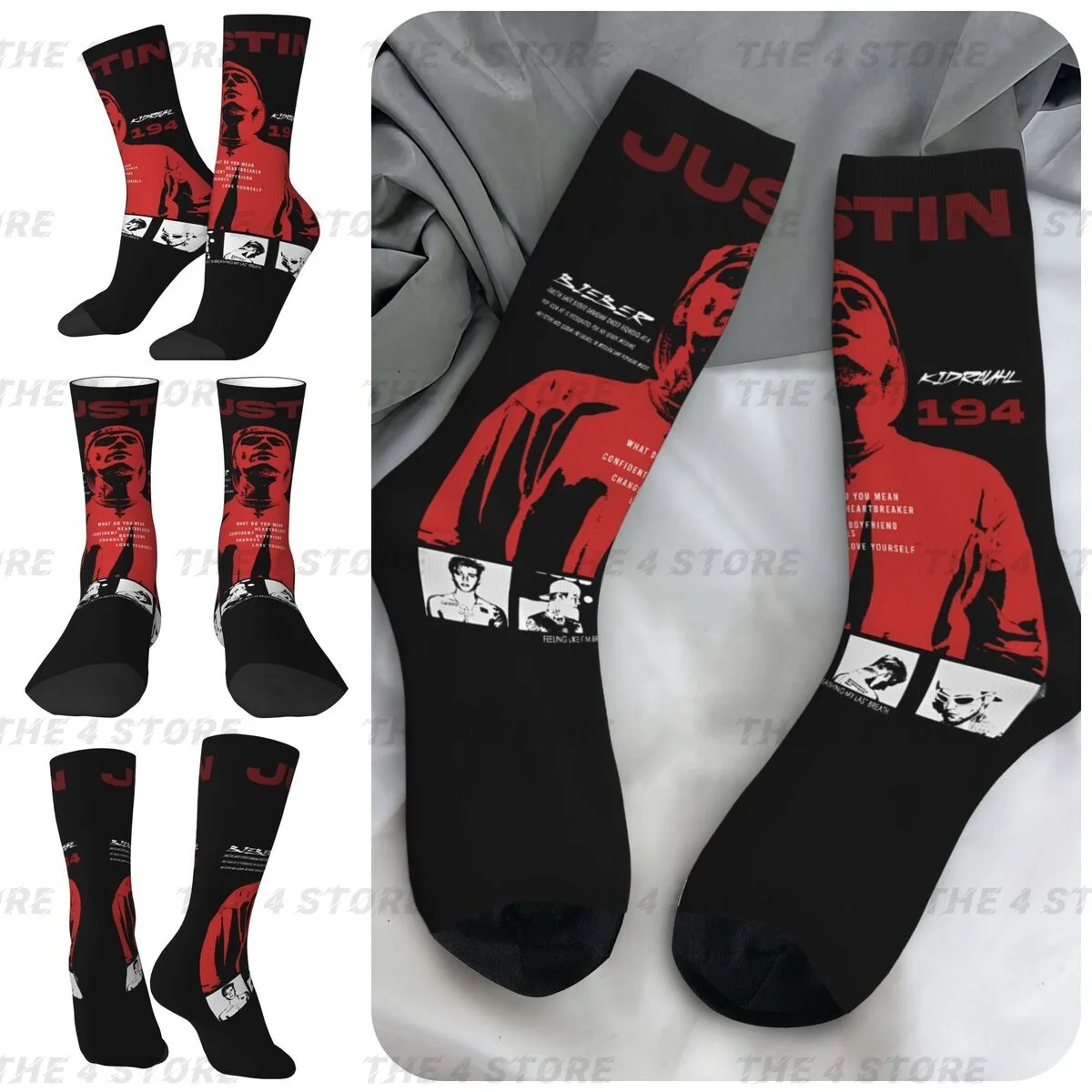 High elasticity polyester fiber 3D printing cosy Unisex Warm Justin Is Bieber Interesting Four Seasons Socks