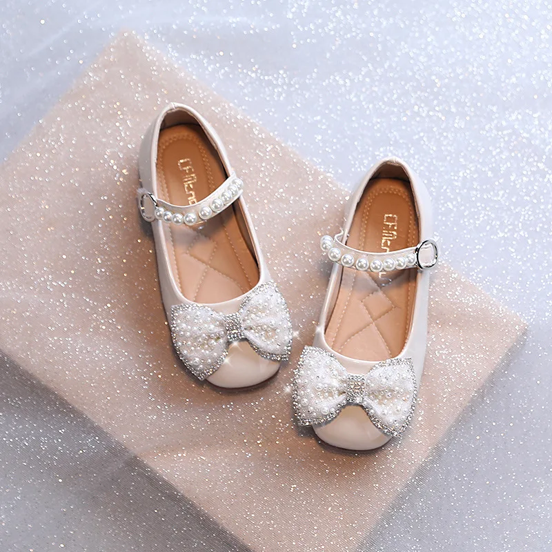 

Fashion Girls Leather Shoes Kids Crystal Princess Shoes For Wedding Party Girls Dance Performance Shoes Black Beige Pink 2-12T