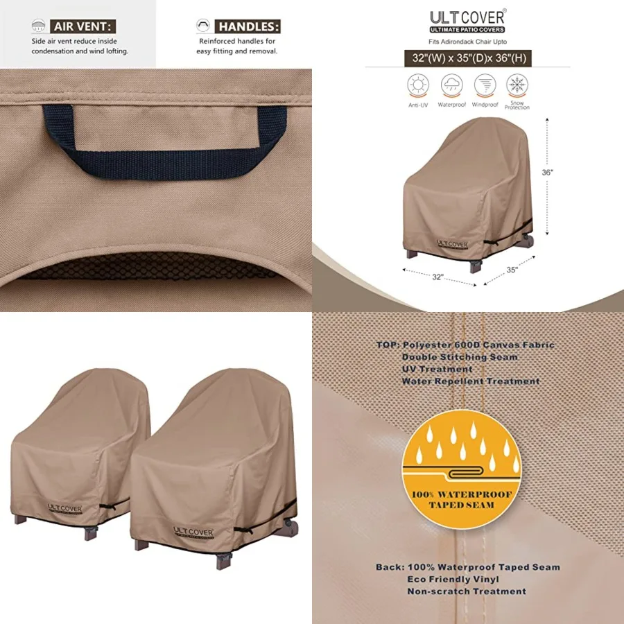 

Waterproof Patio Adirondack Chair Cover 2 Pack for Outdoor Chair Size Upto 32W x 35D x 36H inch