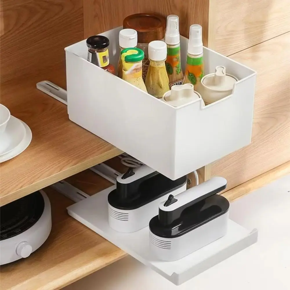 Durable Pull Out Cabinet Drawer Organizer Space Saving Plastic Storage Shelves Slide Out Storage Rack