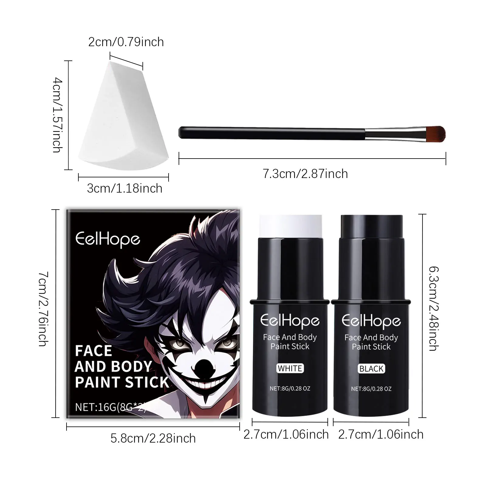 Kit per il trucco del clown di Halloween, impermeabile a lunga durata, kit per cosmetici per il viso con bianco nero, collezione completa