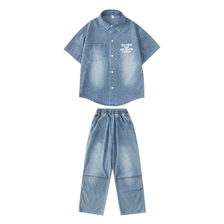 Детская танцевальная одежда в стиле хип-хоп — комплект джинсовой куртки и джинсов, уличная одежда для джаза для мальчиков и девочек, костюм для выступлений для шоу-вечеринки 4–18 лет