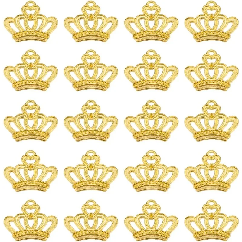 60Pcs Crown Charms Bulk King Crown Charm Mini Crown Charms Alloy Vintage Crown Bead Elegant Tiara Golden Lovely Small Hollow