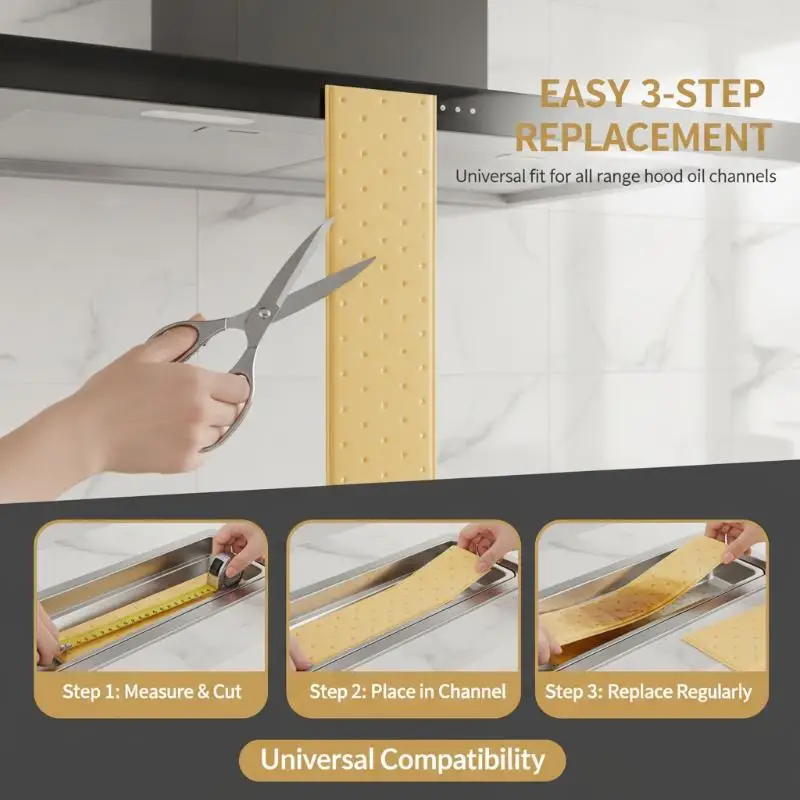 Leakproof Gold-Film Range Hood Oil Absorbing Mats 10Pcs Cuttable Disposable for Home Kitchen Grease Absorption Use