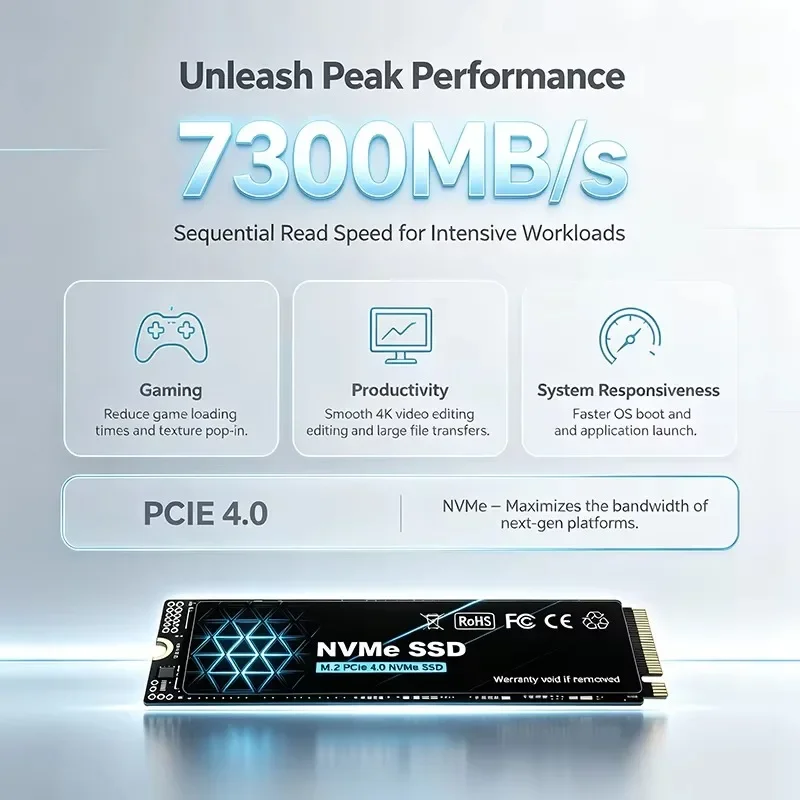 New 7300MB/S SSD NVMe M2 500GB 1TB 2TB M2 SSD NVMe PCIe 4.0x4 M.2 2280 Hard Disk Solid State Drive for PS5 Laptop PC