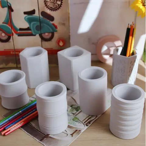 DIY Self-made Concrete Pen Holder Jar Storage Silicone Mold Cement Succulent Flower Pot Aromatherapy Gypsum Epoxy Resin Mould