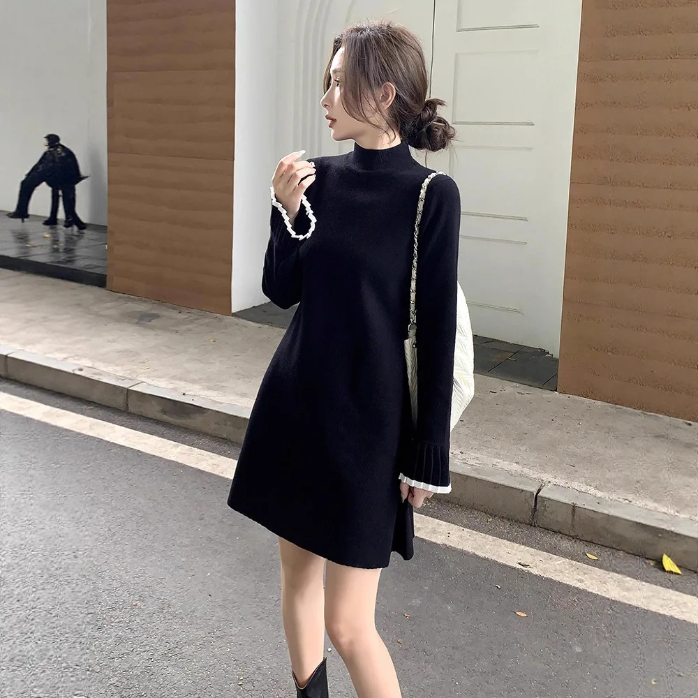 

Knee Length Pullover Japanese Sweaters Jumpers Women Classic Wide Collar Morning Female Cowgirl Cinch Waist Slim-Fitting Diamond