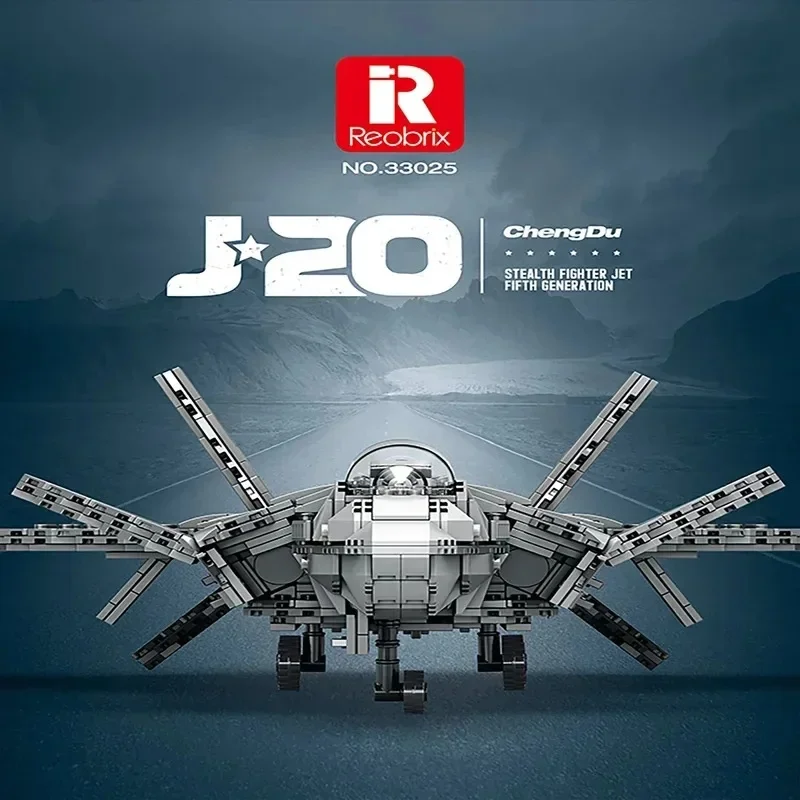 Reobrix 33025 Military J-20 fighter model building block toy Holiday gift Desktop decoration DIY children's toy 1911PCS