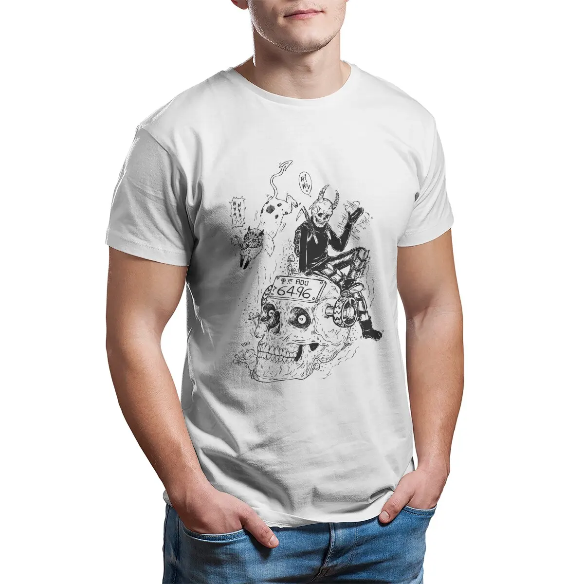 

Men Dorohedoro Ebisu X Kikurage anime T Shirt Pure Cotton printed Clothing Novelty Original T-Shirt