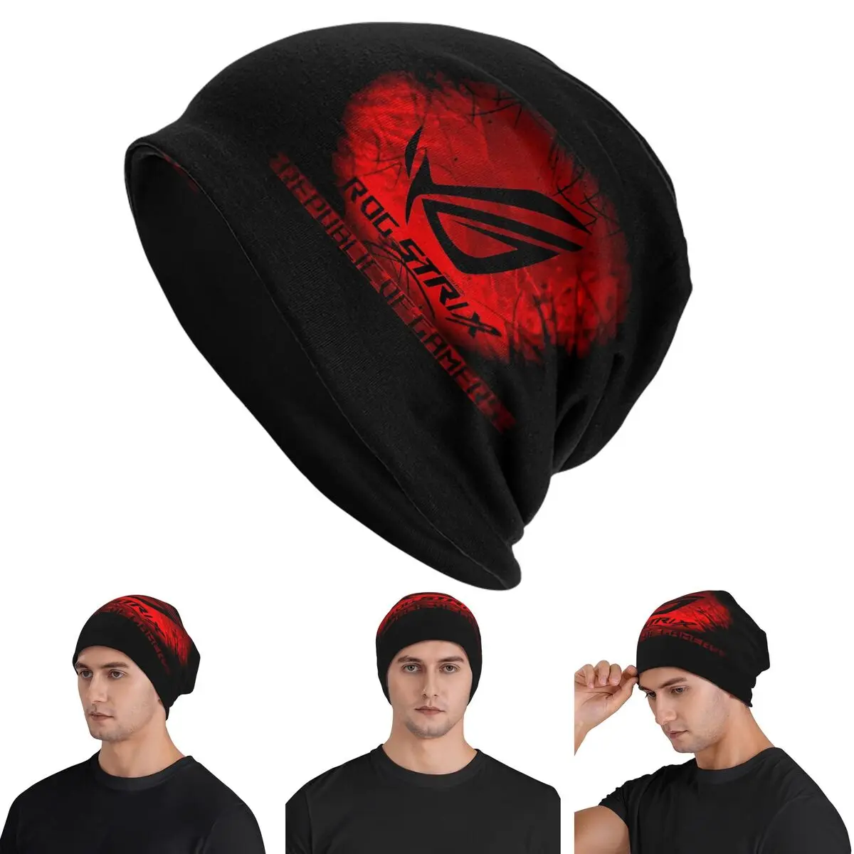 

Rog Strix Asus Black And Red Skullies Beanies Hats Warm Autumn Winter Outdoor Cap Knitted Bonnet Caps for Men Women Adult