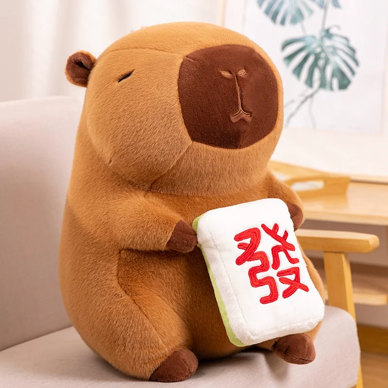 Kawaii Capybara Plush Toy Stuffed Animals Capybara with Mahjong Soft Doll Toys Birthday Christmas Gift