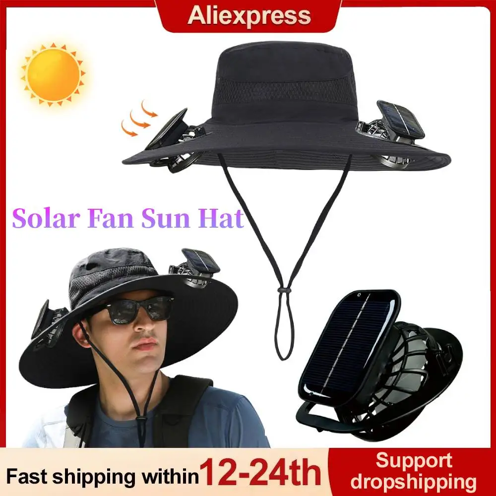 

Solar Fan Hat Outdoor Fishing Hat with 2 Solar Fan Wide Brim Bucket Hat for Men Outdoor Camping Fishing Hiking