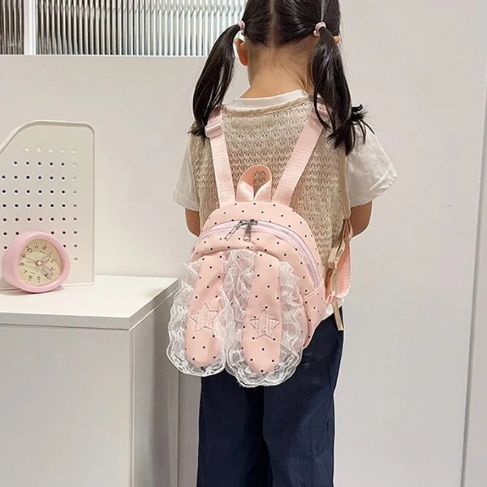 Cute Star Bunny Ear Backpack Love Heart Korean Style Rabbit Ear School Bag Scratch Prevention Lace Polka Dot Backpack Women