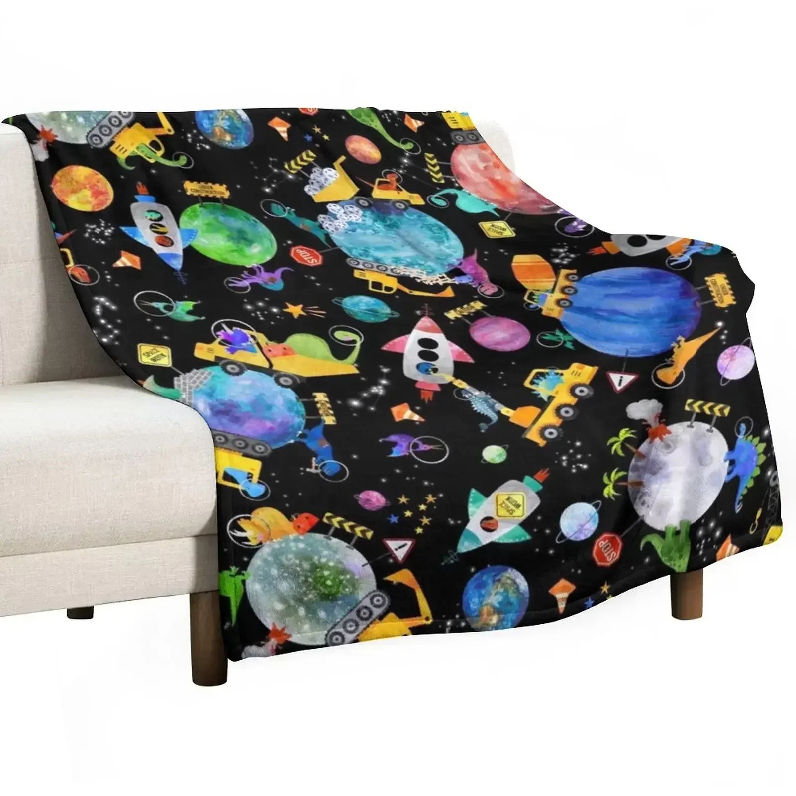 Dinosaur Space Crew Galaxy Construction Throw Blanket Decorative Throw Polar Bed linens Blankets