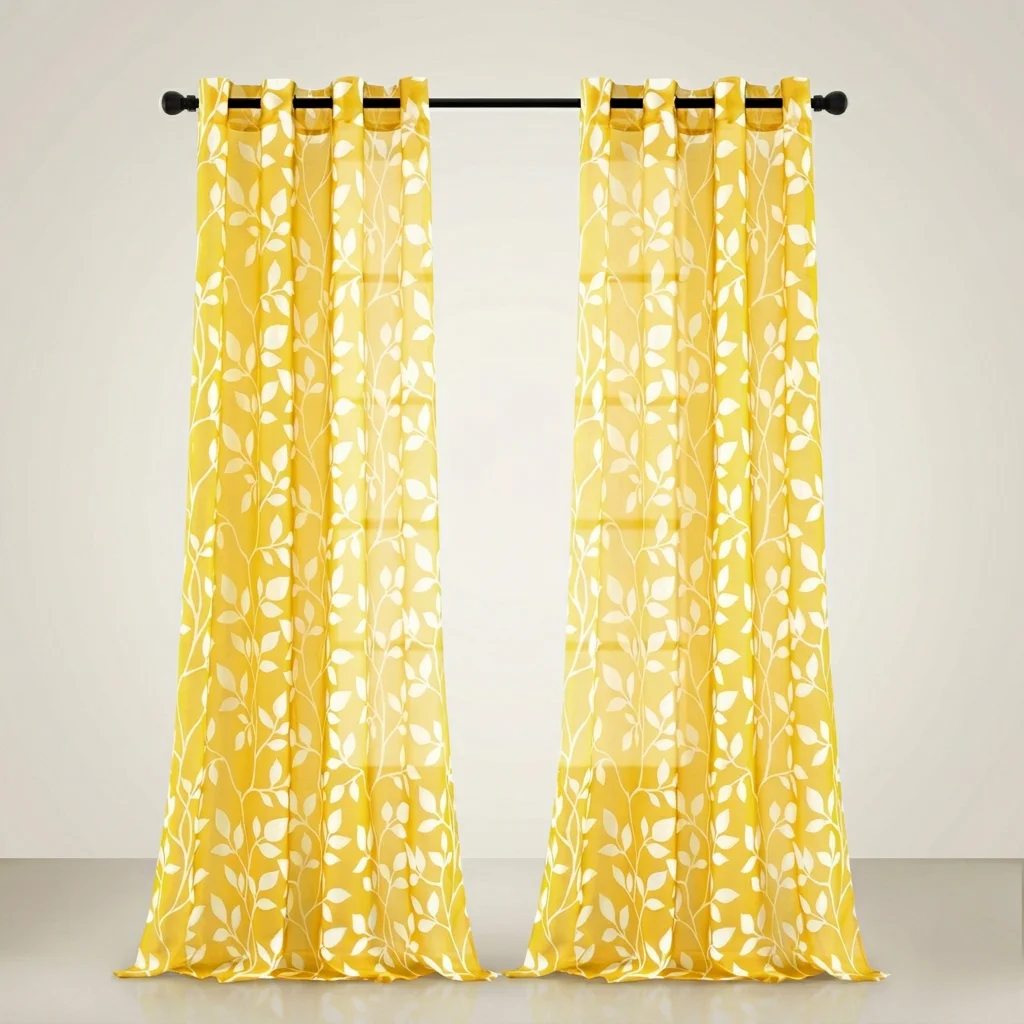 Gordijnen doorschijnend set 2 stuks 140x240 cm gele sluiergordijnen woonkamer raamtextiel bladeren slaapkamer decoratie moderne gordijnen