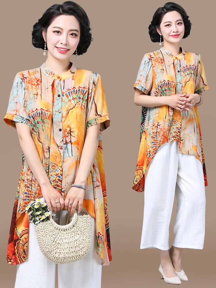 

Fashionable Cotton Linen Two-Piece Set for Middle-Aged Women Summer Sleeveless Large Size Clothing Comfortable Loose Fit roun...