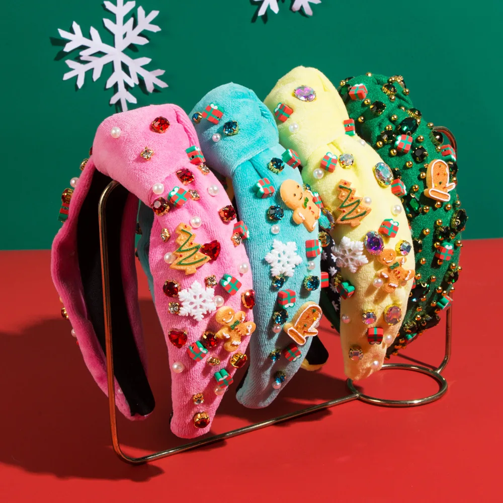 Christmas Hairband Flannel Diamond Snowflake Christmas Tree Gingerbread Man Decorative Head Hoop Hair Accessories