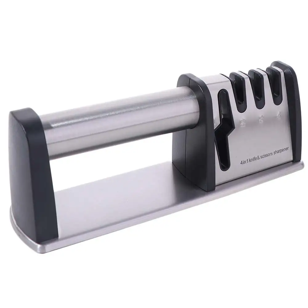 

Household Manual 4 in 1 Sharpener Handheld Professional Kitchen Sharpening Stone Non-slip Base Whetstone Restaurant