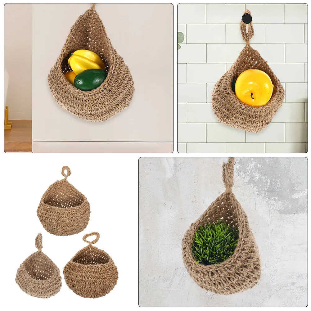 

3Pcs Hanging Fruit Baskets for Kitchen Wall Mounted Storage Basket Set Bohemian Style Vegetable Onion Pottery Organizer