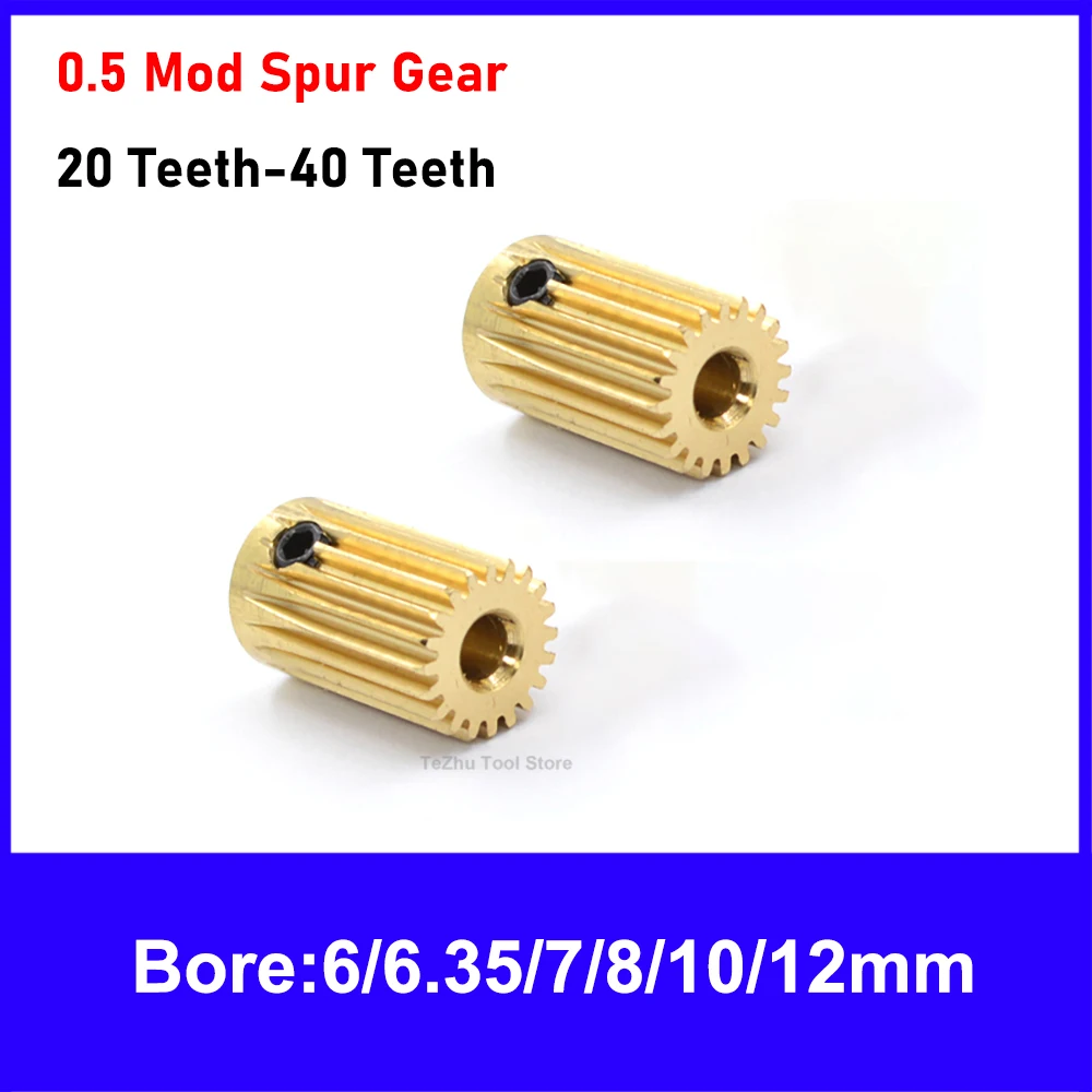 

1Pcs 0.5M 20T-40T Brass Gear Pinion Spur Gear 0.5 Mod 20 Teeth - 40 Teeth Bore 6/6.35/7/8/10/12/mm