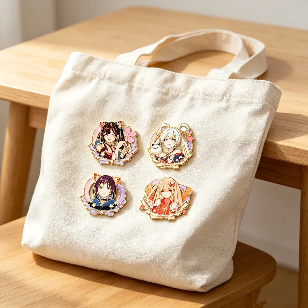 4Pcs Anime Girl Enamel Pins Set Kawaii Cartoon Character Metal Lapel Brooches for Clothing Bag Decorative Cosplay Badges