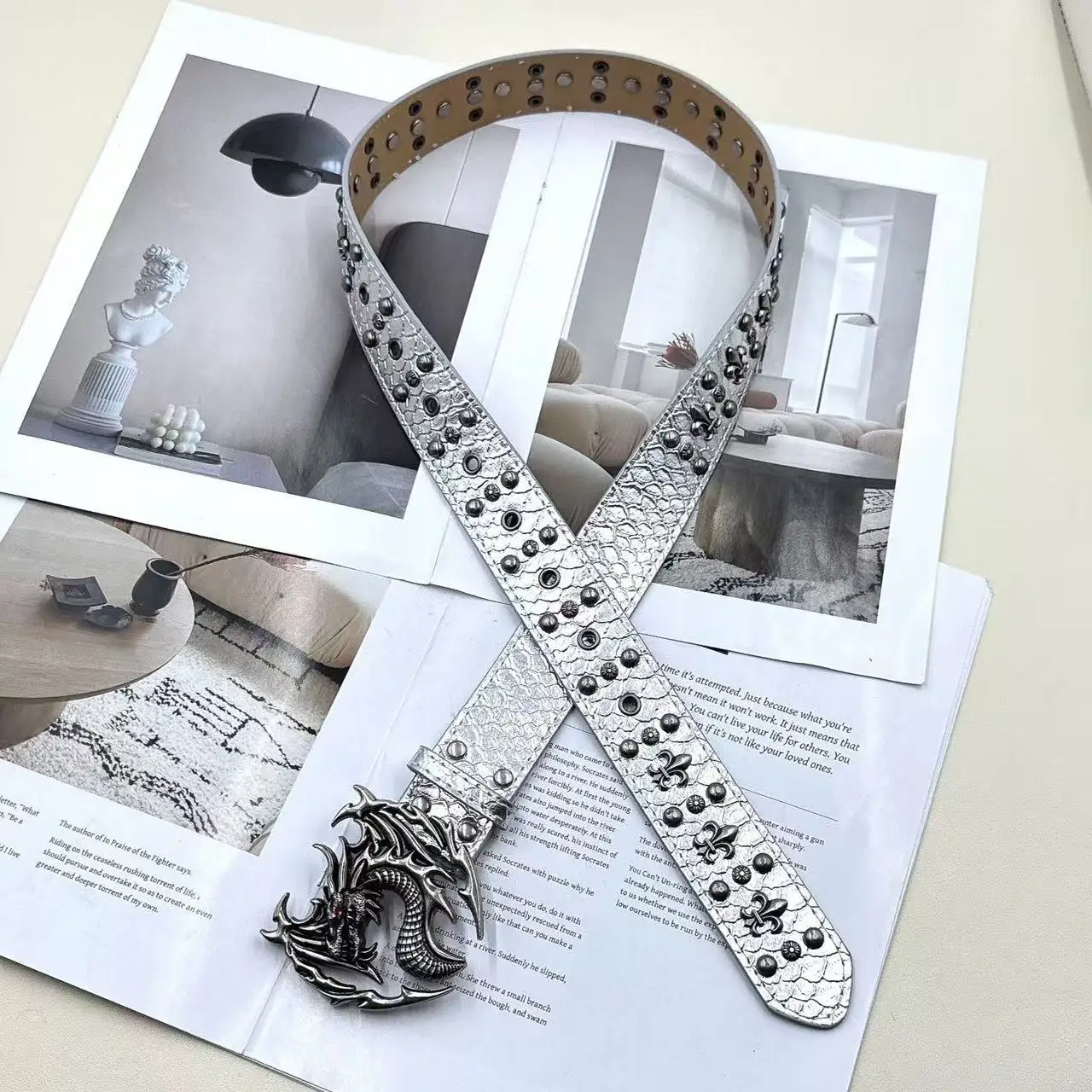 Paski gotyckie Y2K damskie męskie luksusowe marki gotyckie damskie hip hop punk z nitami z nadrukiem szkieletu pasek do spodni jeansowych