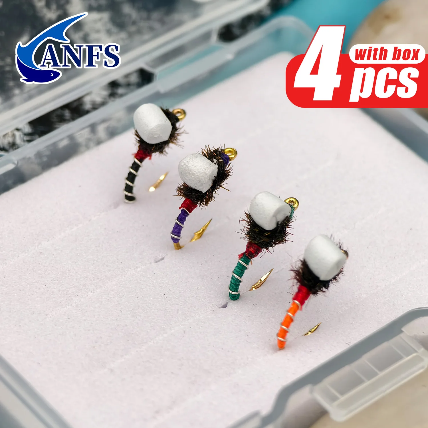 ANFS Suspender Buzzer Fly, paquete de 4 zumbadores de tirantes, moscas de trucha arcoíris, pesca con mosca atada a mano para pescador