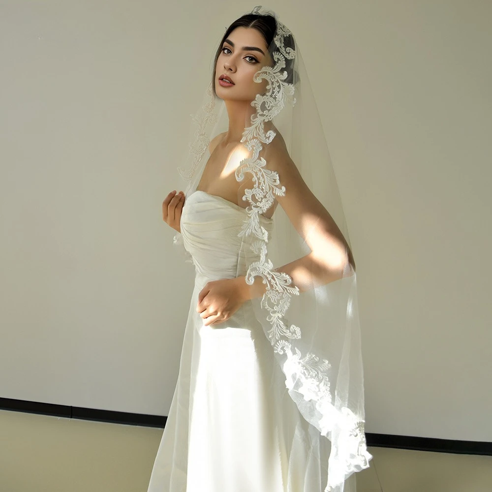 

Luxurious Headdress Long Bead Church Lace Edge Tailoring Wedding Wedding Dress Hairless Comb Hair Veil