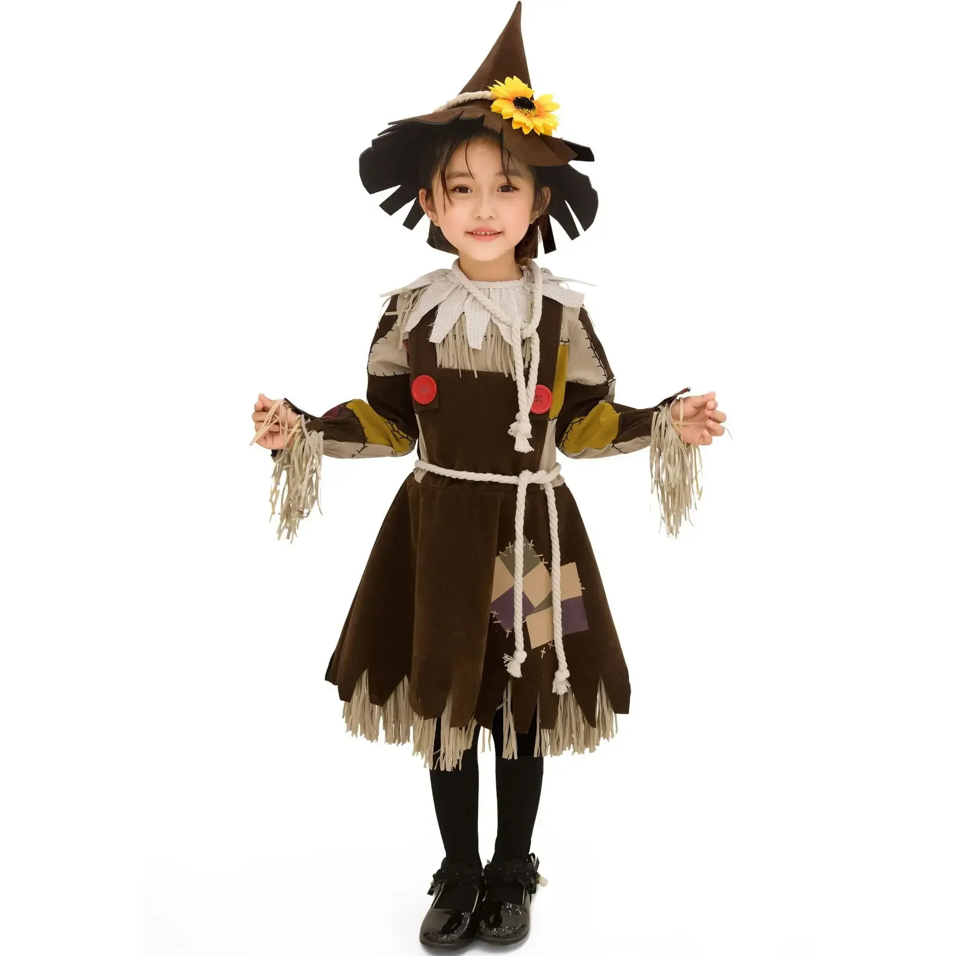 Halloween Costume for Kids Children Girls Wizard of Oz Patchwork Scarecrow Costume Cosplay Party Fancy Dress