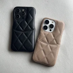Premium Genuine Leather Phone Case For Iphone 15 Pro Max 14 13 12 11 Plus Casing Classic Card Wallet Thin Hard Shockproof Cover