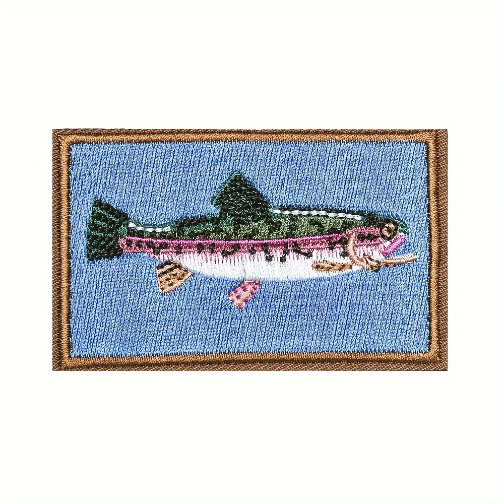 1pc River Trout Fishing Patch – Tactical Velcros Morale Badge Hook & Loop, Embroidered Applique for Outdoor Jackets, Backpacks