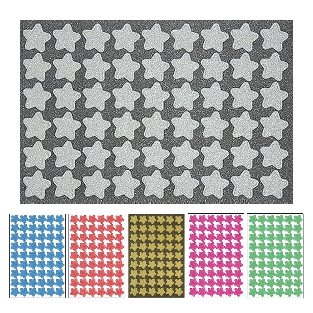

6 Sheets Star Stickers Colorful Glitter Self-Adhesive Reward Stars for Behavior Charts Classroom Supplies