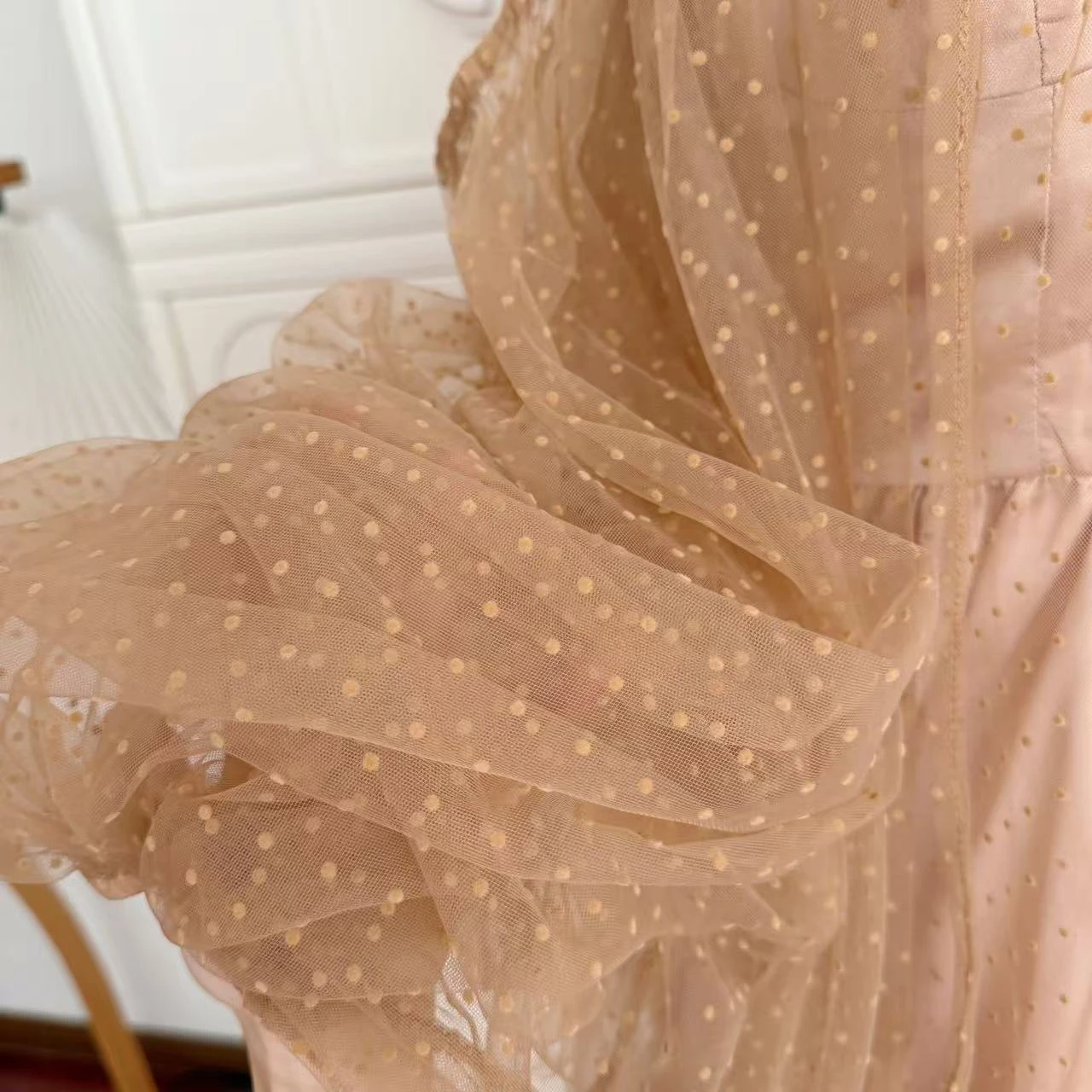 Feminino chique duas camadas bolinhas guaze fora do ombro mini vestido senhora primavera verão high street holliday festa vestido de manga longa