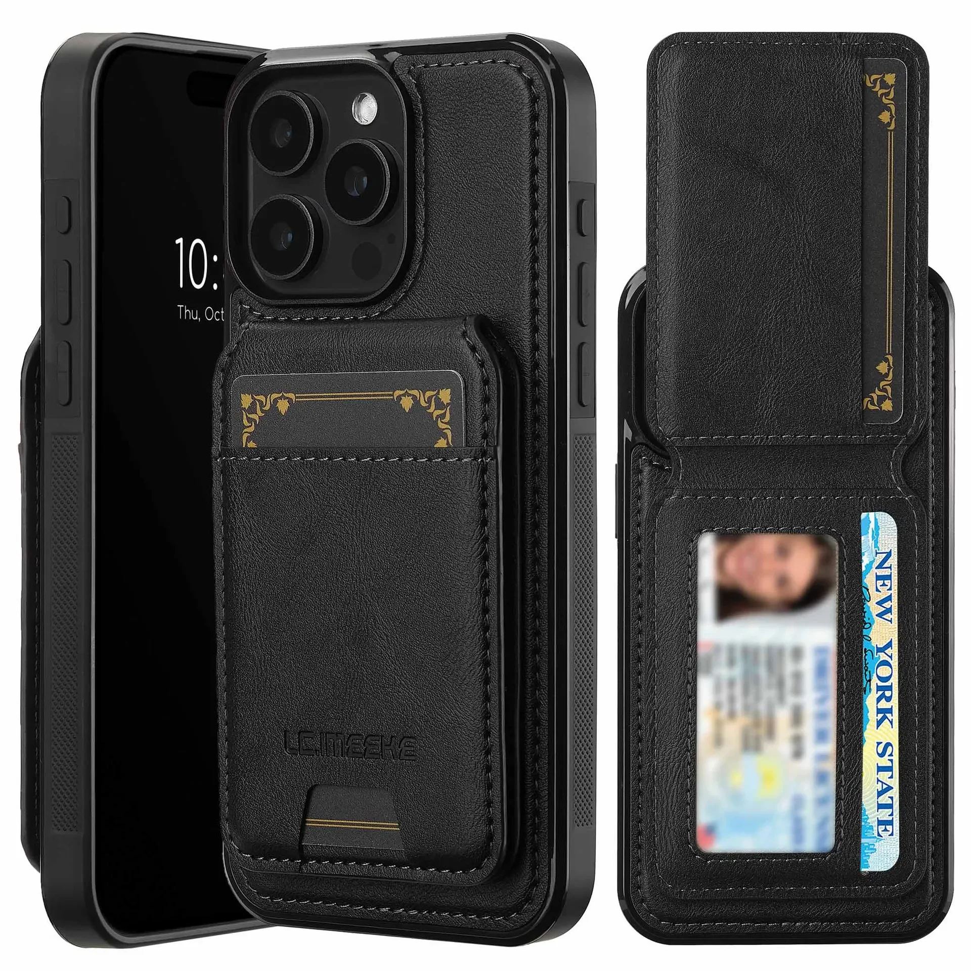 

Чехол для IPhone 16 Pro Max 16e 15 Plus 14 13 Mini 12 11 Xs Xr 7 8 + Se 2 3 Съемный кожаный держатель для карт с магнитной зарядкой Кошелек